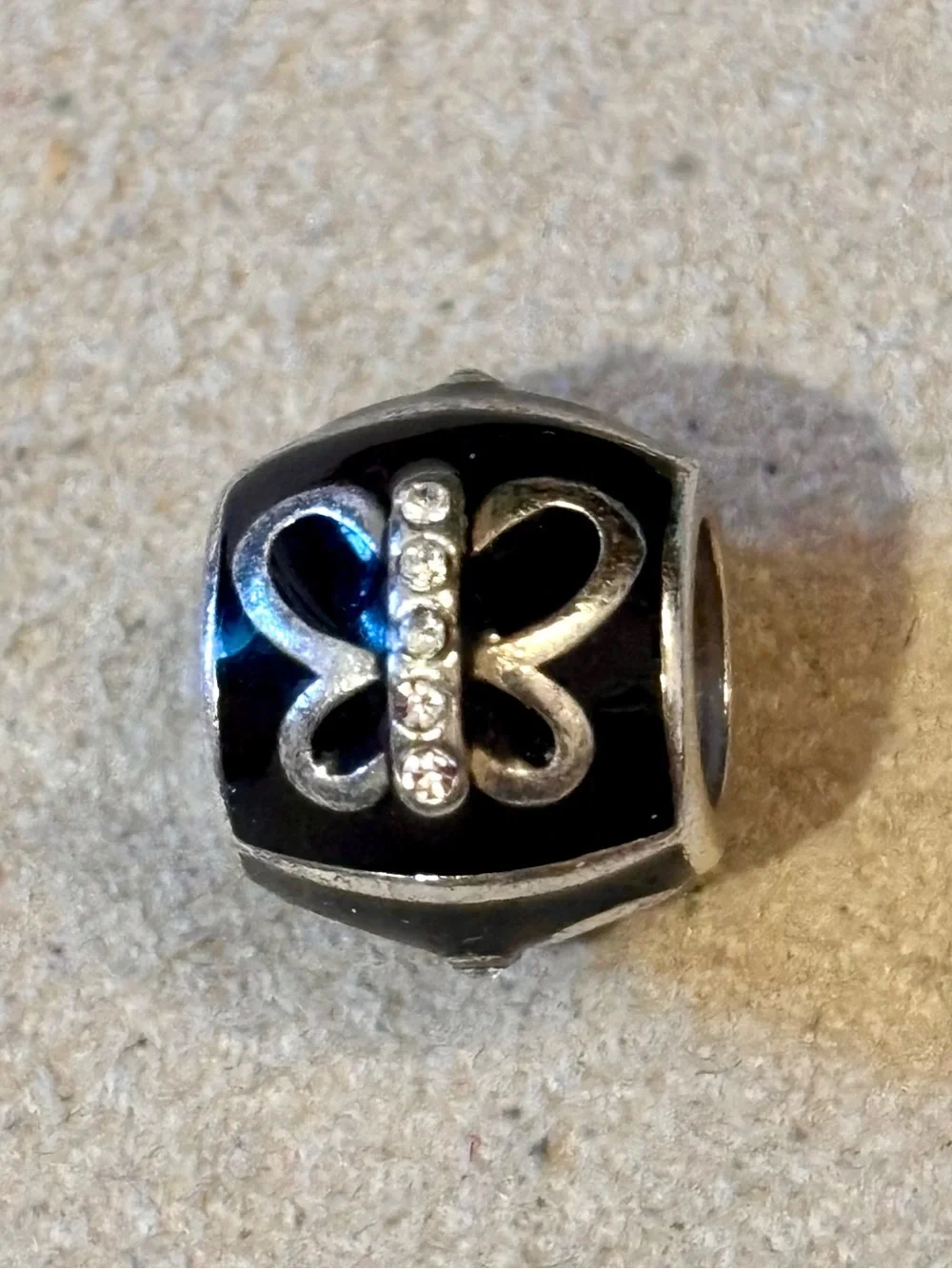 Brighton Night Glow Butterfly bead Silver Black enamel Crystals Retired Rare